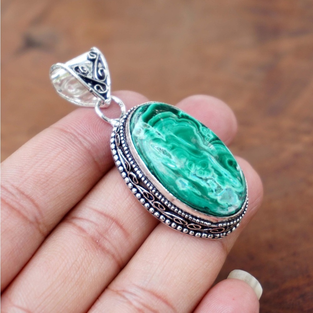 Elegant Green Natural Malachite cabochon Pendant
